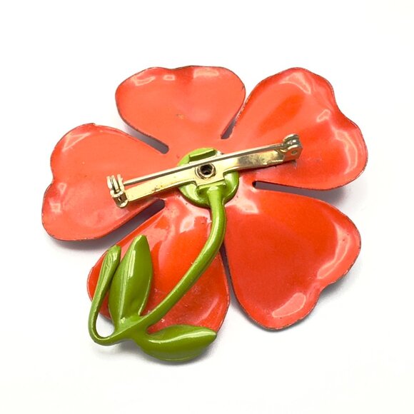 🌈 Red Riot Bloomer — Authentic 1960s Flower Power Enamel Brooch  2"  — EUC - Picture 2 of 3